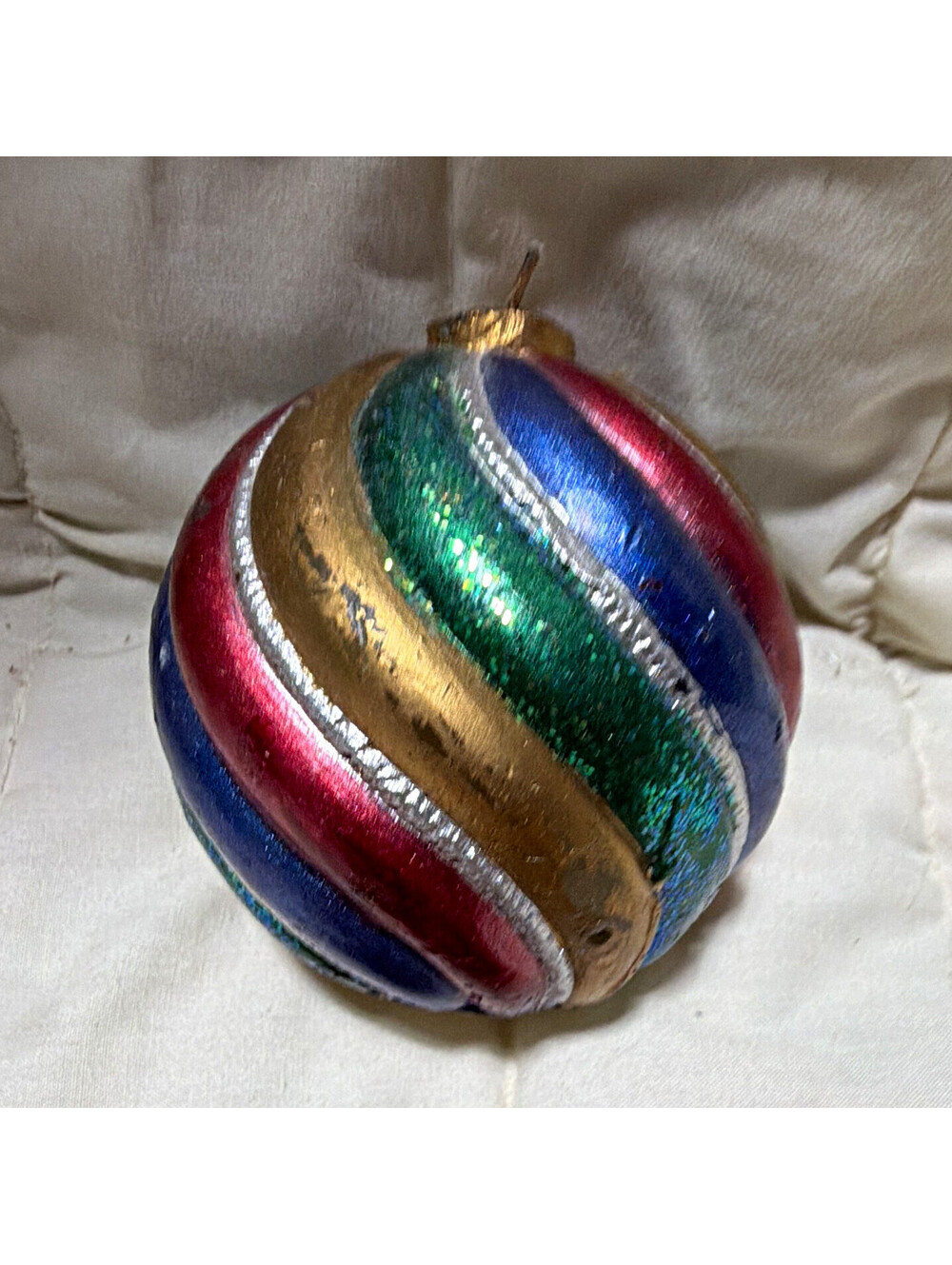 Multicolor Christmas Glass Bauble Candle , Glitter Striped Round, 1